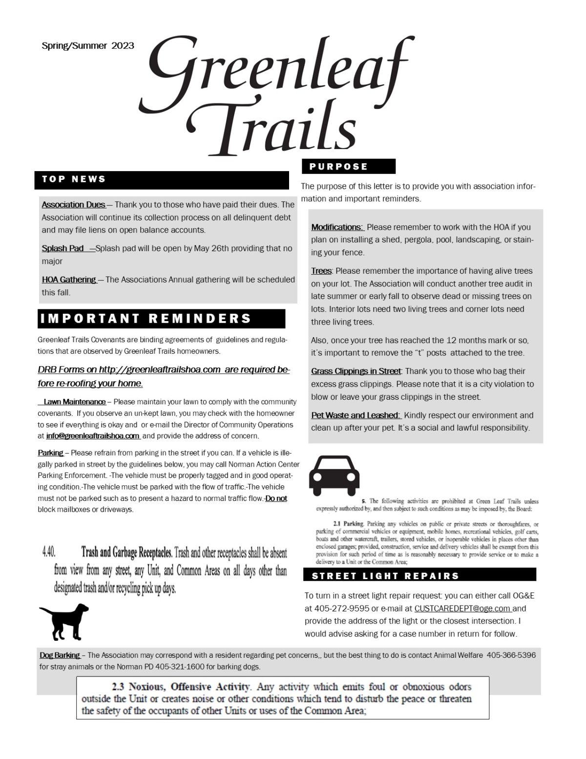 Our Neighborhood News Green Leaf Trails